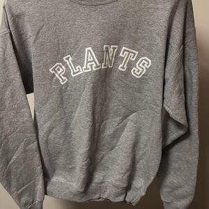 Hanes Gray Sweatshirt with Plants Text in Collegiate Font